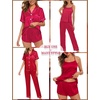 image:imageSWOMOG Womens 4pcs Pajamas Sets Silk Satin Pjs Sexy Cami Shorts Set Button Down Long Short Sleeve Sleepwear LoungewearRed