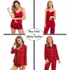 image:imageSWOMOG Womens 4pcs Pajamas Sets Silk Satin Pjs Sexy Cami Shorts Set Button Down Long Short Sleeve Sleepwear LoungewearRed