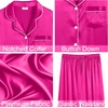 image:imageSWOMOG Womens 4pcs Pajamas Sets Silk Satin Pjs Sexy Cami Shorts Set Button Down Long Short Sleeve Sleepwear LoungewearRose Red
