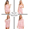 image:imageSWOMOG Womens 4pcs Pajamas Sets Silk Satin Pjs Sexy Cami Shorts Set Button Down Long Short Sleeve Sleepwear LoungewearSakura Pink