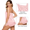 image:imageSWOMOG Womens 4pcs Pajamas Sets Silk Satin Pjs Sexy Cami Shorts Set Button Down Long Short Sleeve Sleepwear LoungewearSakura Pink