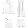 image:imageSWOMOG Womens 4pcs Pajamas Sets Silk Satin Pjs Sexy Cami Shorts Set Button Down Long Short Sleeve Sleepwear LoungewearWhite