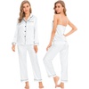 image:imageSWOMOG Womens 4pcs Pajamas Sets Silk Satin Pjs Sexy Cami Shorts Set Button Down Long Short Sleeve Sleepwear LoungewearWhite