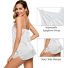 image:imageSWOMOG Womens 4pcs Pajamas Sets Silk Satin Pjs Sexy Cami Shorts Set Button Down Long Short Sleeve Sleepwear LoungewearWhite