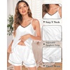 image:imageSWOMOG Womens 4pcs Pajamas Sets Silk Satin Pjs Sexy Cami Shorts Set Button Down Long Short Sleeve Sleepwear LoungewearWhite