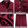 image:imageSWOMOG Womens 4pcs Pajamas Sets Silk Satin Pjs Sexy Cami Shorts Set Button Down Long Short Sleeve Sleepwear LoungewearWine Red