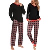 image:imageSWOMOG Couples Pajamas Set Women amp Men Long Sleeve Sleepwear Pjs Top Plaid Pants Loungewear Set with PocketsBlack  Black Plaid