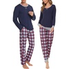 image:imageSWOMOG Couples Pajamas Set Women amp Men Long Sleeve Sleepwear Pjs Top Plaid Pants Loungewear Set with PocketsNavy Blue  Red Plaid