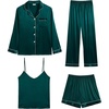 image:imageSWOMOG Womens 4pcs Pajamas Sets Silk Satin Pjs Sexy Cami Shorts Set Button Down Long Short Sleeve Sleepwear LoungewearDeep Green