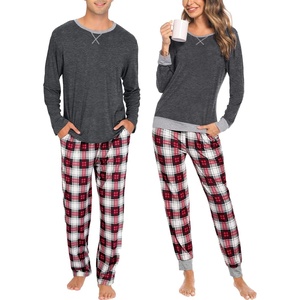 image:imageSWOMOG Couples Pajamas Set Women amp Men Long Sleeve Sleepwear Pjs Top Plaid Pants Loungewear Set with PocketsDeep Grey  Black Plaid