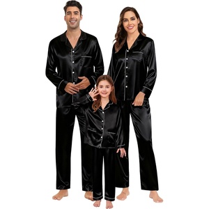 image:imageSWOMOG Couples Satin Pajamas Set Womens amp Mens Matching Silk Long Sleeve Sleepwear 2 Piece Button Down Pjs Set Lounge SetBlack