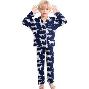 image:imageSWOMOG Girls Pajamas Set Kids Button Down Cute Print Pjs Sets Pant 2 Piece Soft Long Sleeve Sleepwear LoungewearNavy Blue Dogs