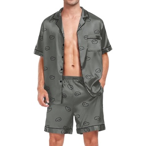 image:imageSWOMOG Men Satin Silk Pajamas Sets Short Sleeve Sleepwear ButtonDown PJs Sets TwoPieces Loungewear with PocketsGrey Dog