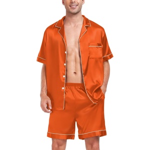 image:imageSWOMOG Men Satin Silk Pajamas Sets Short Sleeve Sleepwear ButtonDown PJs Sets TwoPieces Loungewear with PocketsOrange