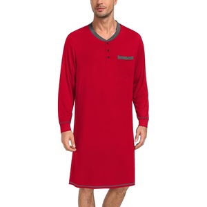 image:imageSWOMOG Mens Nightshirt Modal Long Sleeve Nightgown Henley Night Shirts Sleepwear Big amp Tall Nightwear Red Medium