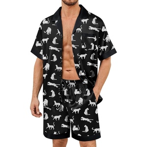 image:imageSWOMOG Mens Satin Pajamas Set Silk Pj Sets Short Sleeve Button Down 2 PCS Sleepwear with Drawstring amp Pockets S3XLWhite Leopard