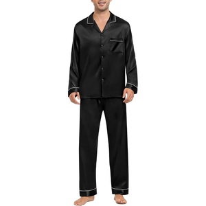 image:imageSWOMOG Mens Silk Pajamas Set Satin Long Sleeve Button Down 2 PCS Sleepwear V Neck Classic Loungewear Pjs with Long PantsAblack