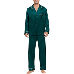 image:imageSWOMOG Mens Silk Pajamas Set Satin Long Sleeve Button Down 2 PCS Sleepwear V Neck Classic Loungewear Pjs with Long PantsDark Green