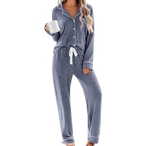 image:imageSWOMOG Womens Pajama Sets Long Sleeve Button Down Sleepwear 2 Piece PJs Soft Lounge Sets with Pockets SXXLBlue