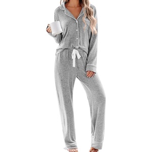 image:imageSWOMOG Womens Pajama Sets Long Sleeve Button Down Sleepwear 2 Piece PJs Soft Lounge Sets with Pockets SXXLGrey