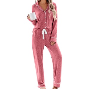 image:imageSWOMOG Womens Pajama Sets Long Sleeve Button Down Sleepwear 2 Piece PJs Soft Lounge Sets with Pockets SXXLLight Red