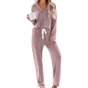 image:imageSWOMOG Womens Pajama Sets Long Sleeve Button Down Sleepwear 2 Piece PJs Soft Lounge Sets with Pockets SXXLPink