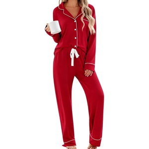 image:imageSWOMOG Womens Pajama Sets Long Sleeve Button Down Sleepwear 2 Piece PJs Soft Lounge Sets with Pockets SXXLRed