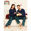 image:imageSWOMOG Couple Matching Pajamas Plaid Long Sleeve Christmas Pjs for Men and Women Soft Warm Loungewear with PocketNavy Blue Grid