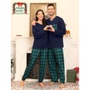 image:imageSWOMOG Couple Matching Pajamas Plaid Long Sleeve Christmas Pjs for Men and Women Soft Warm Loungewear with PocketNavy Blue Grid