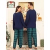 image:imageSWOMOG Couple Matching Pajamas Plaid Long Sleeve Christmas Pjs for Men and Women Soft Warm Loungewear with PocketNavy Blue Grid
