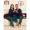 image:imageSWOMOG Couple Matching Pajamas Plaid Long Sleeve Christmas Pjs for Men and Women Soft Warm Loungewear with PocketNavy Blue Grid