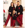 image:imageSWOMOG Family Christmas Matching Pajamas Set WomenMenKids Modal Pajama 2 PCS Long Sleeve Sleepwear Sets with PocketsRed Black Plaid