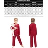 image:imageSWOMOG Family Matching Pajamas Set Silk Satin Button Down Sleepwear Long Sleeve Nightwear 2 Pcs Pj Set SXXLCherry Red