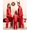 image:imageSWOMOG Family Matching Pajamas Set Silk Satin Button Down Sleepwear Long Sleeve Nightwear 2 Pcs Pj Set SXXLCherry Red