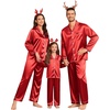 image:imageSWOMOG Family Matching Pajamas Set Silk Satin Button Down Sleepwear Long Sleeve Nightwear 2 Pcs Pj Set SXXLCherry Red