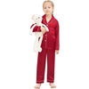 image:imageSWOMOG Family Matching Pajamas Set Silk Satin Button Down Sleepwear Long Sleeve Nightwear 2 Pcs Pj Set SXXLCherry Red