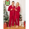 image:imageSWOMOG Family Matching Pajamas Set Silk Satin Button Down Sleepwear Long Sleeve Nightwear 2 Pcs Pj Set SXXLCherry Red