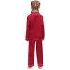 image:imageSWOMOG Family Matching Pajamas Set Silk Satin Button Down Sleepwear Long Sleeve Nightwear 2 Pcs Pj Set SXXLCherry Red