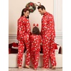 image:imageSWOMOG Family Matching Pajamas Set Silk Satin Button Down Sleepwear Long Sleeve Nightwear 2 Pcs Pj Set SXXLChristmas Gift Red