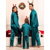 image:imageSWOMOG Family Matching Pajamas Set Silk Satin Button Down Sleepwear Long Sleeve Nightwear 2 Pcs Pj Set SXXLGreen