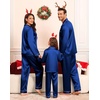image:imageSWOMOG Family Matching Pajamas Set Silk Satin Button Down Sleepwear Long Sleeve Nightwear 2 Pcs Pj Set SXXLNavy Blue