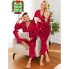 image:imageSWOMOG Family Matching Pajamas Set Silk Satin Button Down Sleepwear Long Sleeve Nightwear 2 Pcs Pj Set SXXLRed