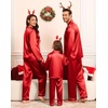 image:imageSWOMOG Family Matching Pajamas Set Silk Satin Button Down Sleepwear Long Sleeve Nightwear 2 Pcs Pj Set SXXLRed