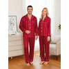 image:imageSWOMOG Family Matching Pajamas Set Silk Satin Button Down Sleepwear Long Sleeve Nightwear 2 Pcs Pj Set SXXLRed Striped