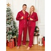 image:imageSWOMOG Family Matching Pajamas Set Silk Satin Button Down Sleepwear Long Sleeve Nightwear 2 Pcs Pj Set SXXLRed Striped