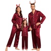 image:imageSWOMOG Family Matching Pajamas Set Silk Satin Button Down Sleepwear Long Sleeve Nightwear 2 Pcs Pj Set SXXLWine Red