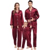 image:imageSWOMOG Family Matching Pajamas Set Silk Satin Button Down Sleepwear Long Sleeve Nightwear 2 Pcs Pj Set SXXLWine Red