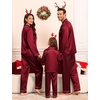 image:imageSWOMOG Family Matching Pajamas Set Silk Satin Button Down Sleepwear Long Sleeve Nightwear 2 Pcs Pj Set SXXLWine Red