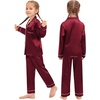 image:imageSWOMOG Family Matching Pajamas Set Silk Satin Button Down Sleepwear Long Sleeve Nightwear 2 Pcs Pj Set SXXLWine Red