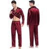 image:imageSWOMOG Family Matching Pajamas Set Silk Satin Button Down Sleepwear Long Sleeve Nightwear 2 Pcs Pj Set SXXLWine Red